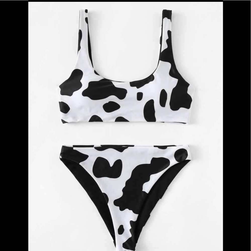 Cow print scoop neck high waisted bikini